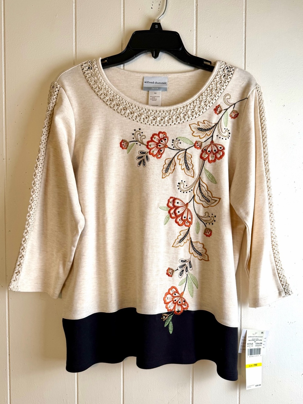 NWT Alfred Dunner Second Nature Embroidered Top in Raffia PM